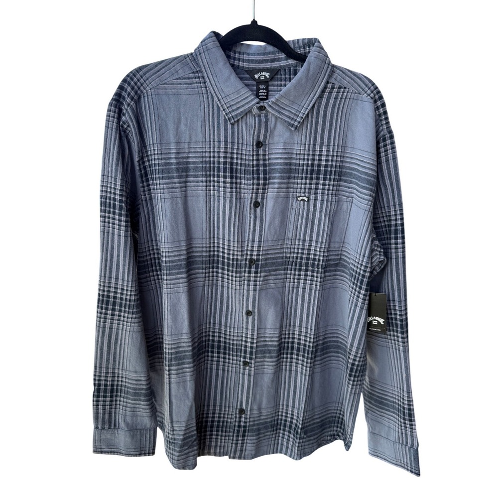 Billabong Mens Dallas LS Size Large Plaid Button Down Shirt Navy Blue Grey NWT